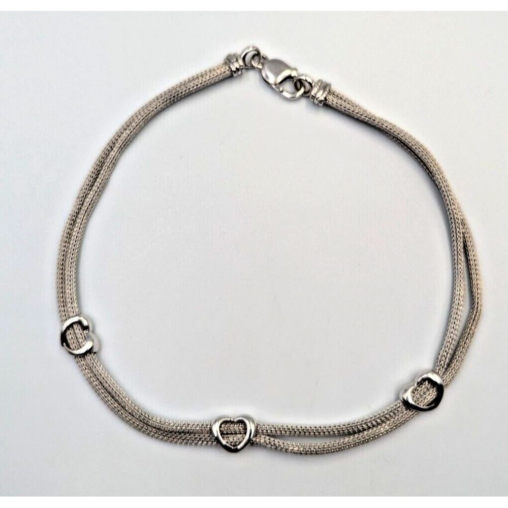 A.G.M. Italy Sterling Silver 925 Double Strand Open Heart Stations Necklace